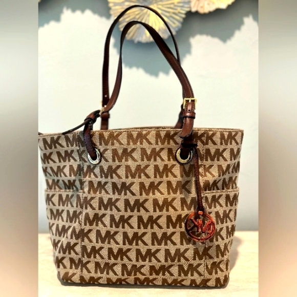 Michael Kors Handbags - Immaculate, Like New Michael Kors Brown Monogram Canvas & Leather Tote